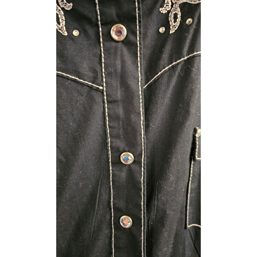 Western Rock 47 by Wrangler Black Embroidered Rhinestone Snap Shirt Womens XXL - Picture 9 of 9